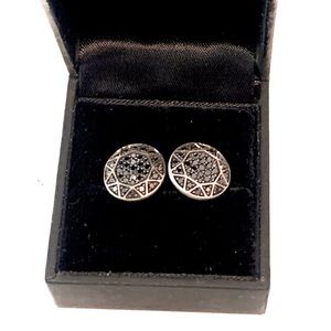 DAVID YURMAN Mens Round 925 Sterling Silver & Pave Black Diamond Cufflinks